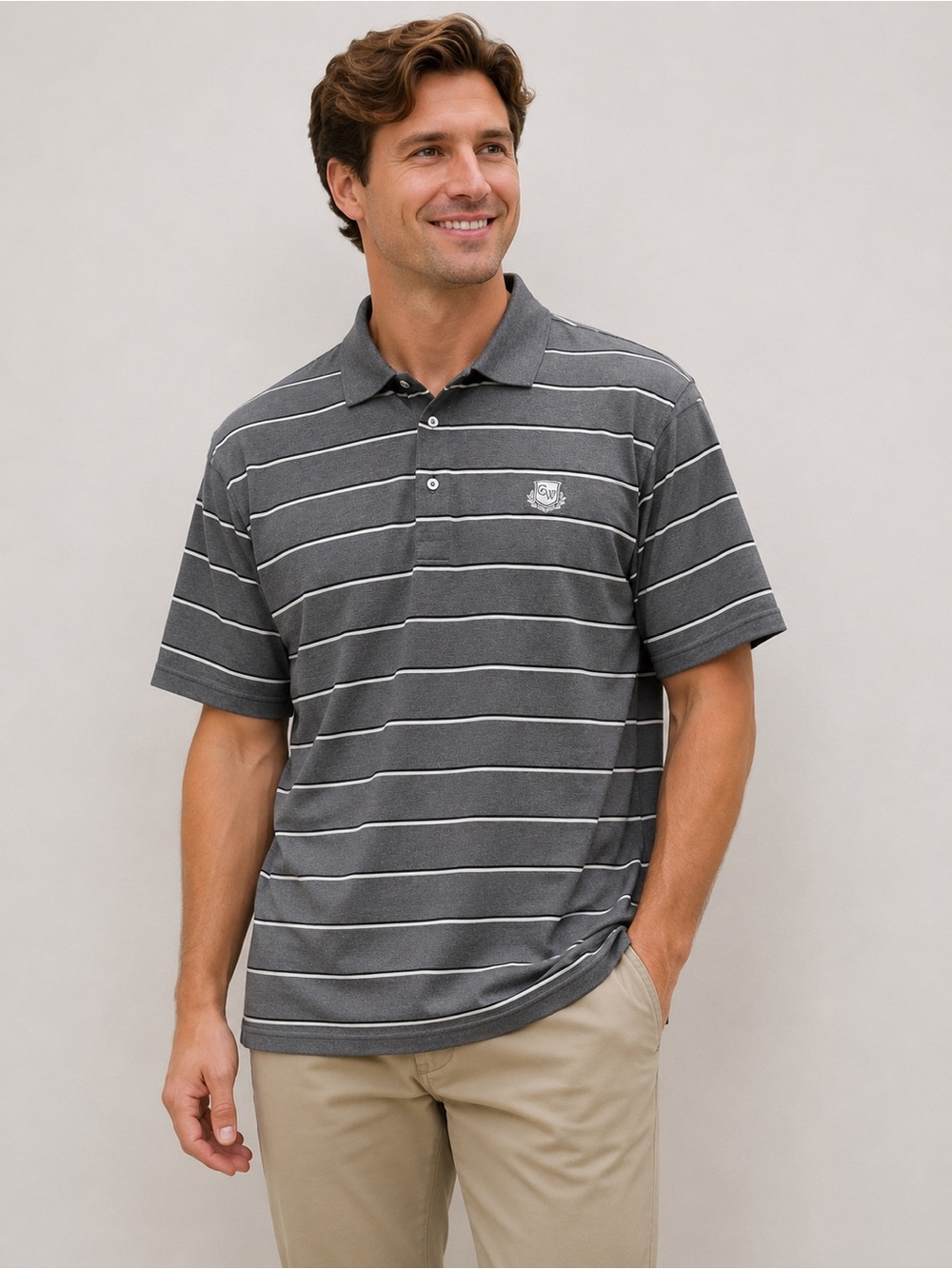 Fairway & Greene Gray Striped Golf Polo Size Large